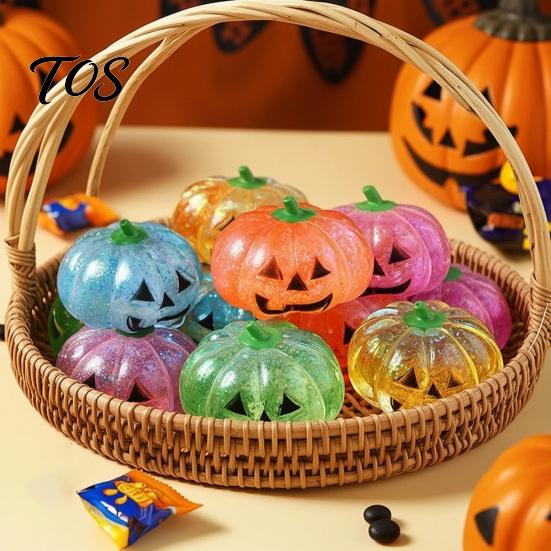 Smiling Pumpkin Toy 1/4Pcs Halloween Stress Relief Toy, Head Squeeze Glitter Desk Clear Office for Relieve Anxiety Soft Toys