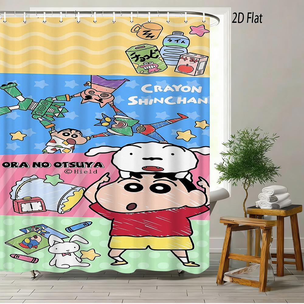 

Crayon Shin-Chan & Friends & Shiro Sleeping With Stars Scene 2D Print Waterproof Shower Curtain, Blue Starry Sky Bathroom Decor W60H190(CM)-1 Pcs