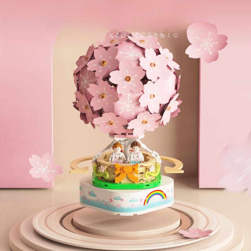 Japanese Street View Sakura Hot Air Balloon Compatible Building Blocks Girls Children Toys Gifts