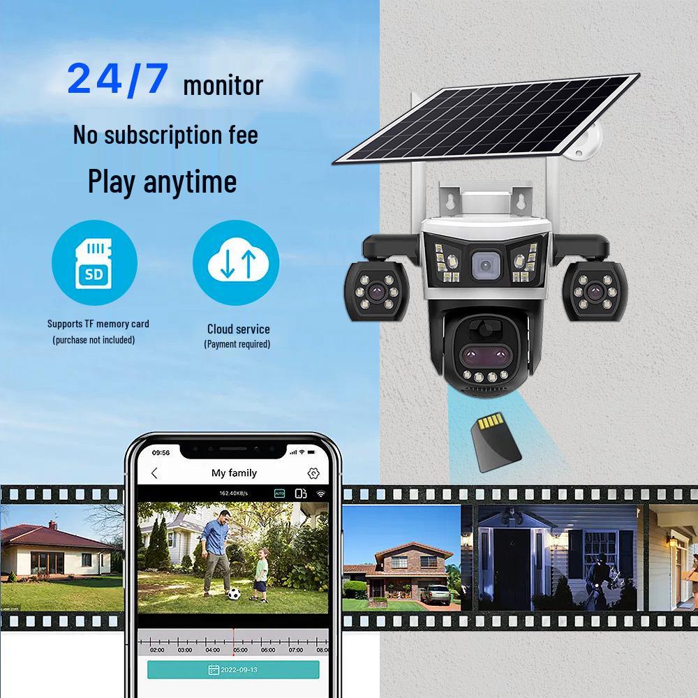 V380 4G Triple-Screen Solar-Powered Waterproof Outdoor Camera