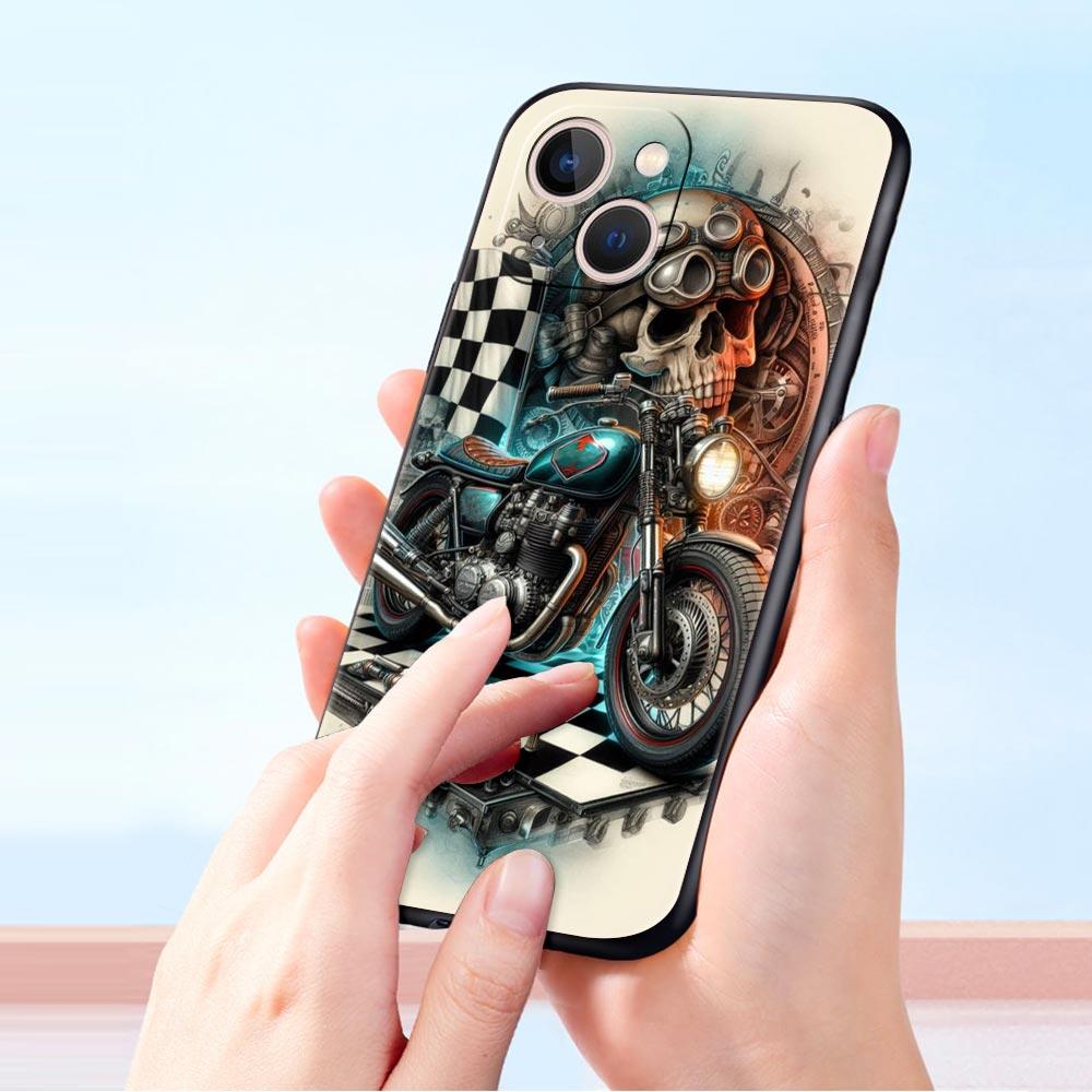 Colors Vintage Motorcycle Painted Phone Case Cover for iPhone 17 16 15 14 13 12 Pro Max 11 Pro Max 17 AIR Plus Soft TPU Shell