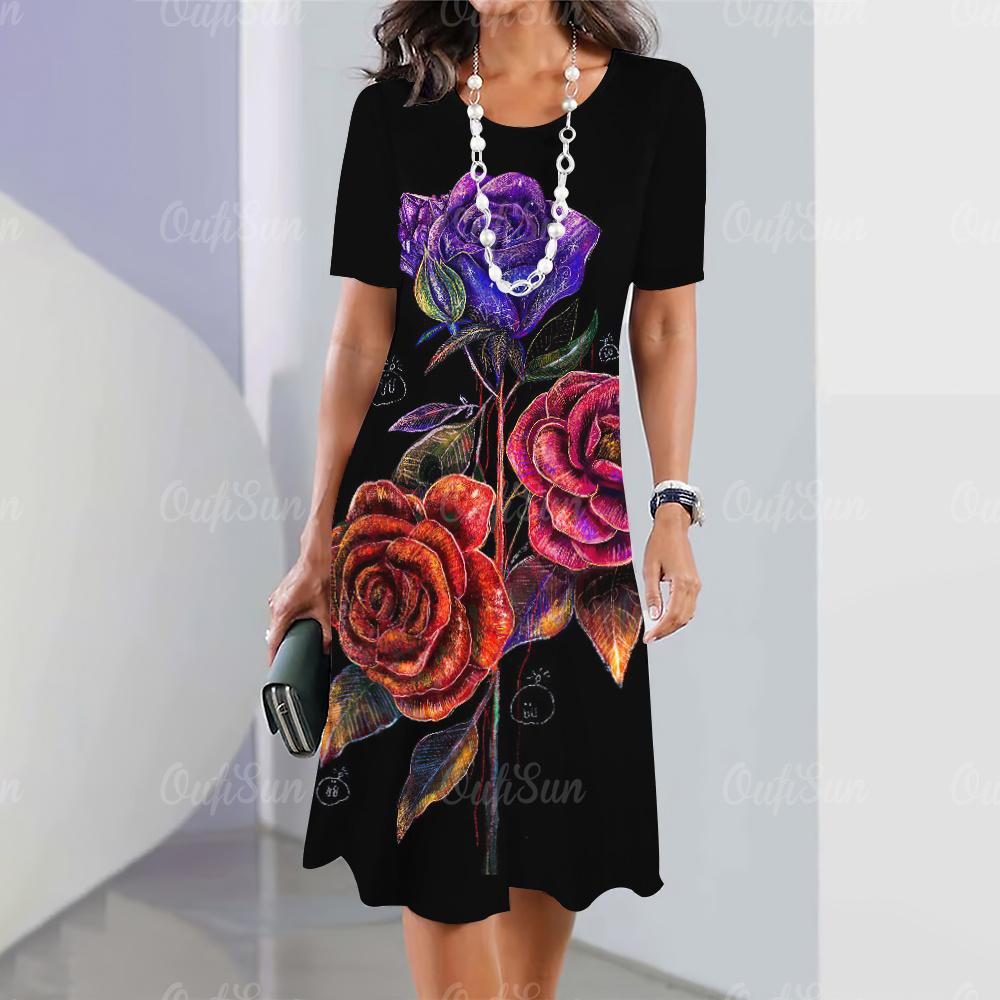 2025 New Summer Women's Outdoor Casual Fashion Short-sleeved Bohemian Hawaiian Style Floral Print Women's Clothing