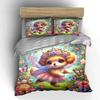Fairy Dog Amidst Butterflies And Blooms Printed Duvet Cover Set1 Duvet Cover+2 Pillowcasemulti Size Bedroom Bedding Decor
