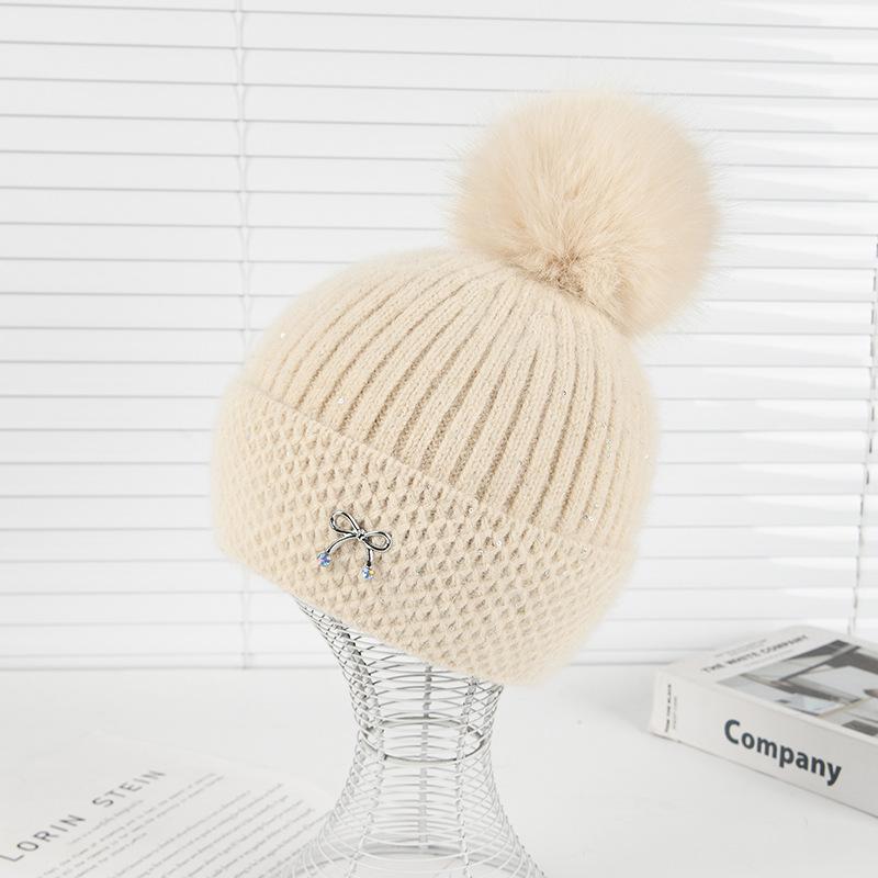 Herbst- und Winter-Bommelmütze Mädchen Lässig Samt Verdickt Ohrenschützer Strickmütze Niedliche Warme Mütze