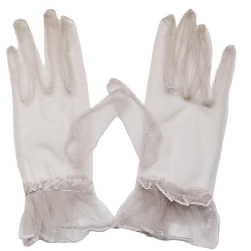 Stylish Short Gloves Full Finger Gloves Wrist Length Short Gloves Tulle Gloves Party Gloves for Prom Party Tea Parties