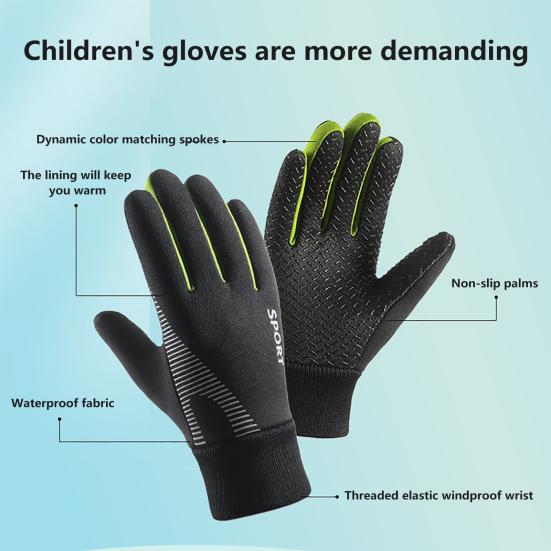 1 Pair Winter Warm Sports Gloves Cold Weather Water-Resistant Thick Plush Lining Touchscreen Gloves for Kids