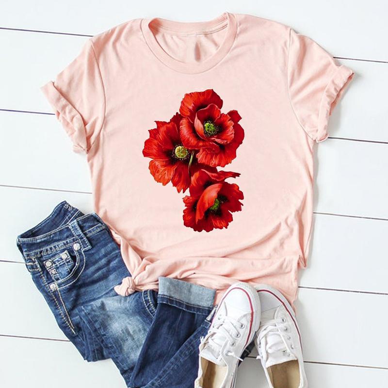 Watercolor Short Sleeve Tee Top Fashion Tshirt Flower Spring Season Clothing Casual Women Print Summer Lady Female Graphic T-shirt