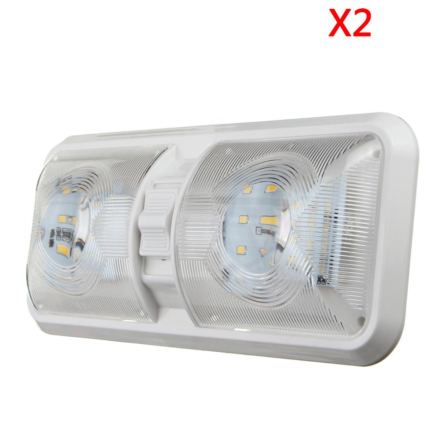 2Pcs Rv Smd2835 Led 12V Fixture Ceiling Camper Trailer Marine Double Dome Light