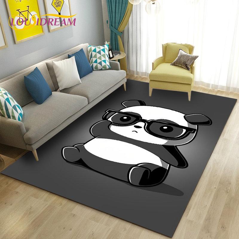 Alfombra de área 3D de dibujos animados de panda lindo, alfombra para sala de estar, dormitorio, sofá, felpudo, decoración de cocina, alfombra de suelo antideslizante para niños