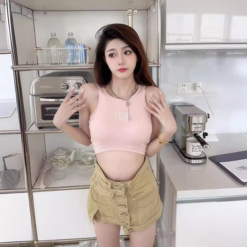 American Spice Girl Style Letter Sexy Vest Women's Slim Slim Crop Crop Crop High Waist Racer Sport Sleeveless Top