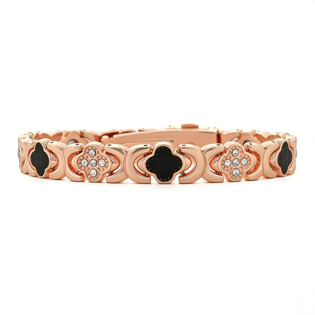 Luxuriöses vierblättriges Kleeblatt-Magnetarmband mit Strasssteinen für Paare