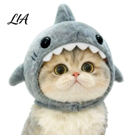 Winter Plush Warm Headgear Cat Shark Hood Hat, Headgear, Cozy Cute Thermal Ear Protection for Cats Hat Accessory Small Dogs Fun Photo Props Pet