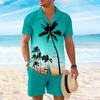 Men's Summer Sets Coconut Tree 3D Print Short Sleeve Tops +Shorts 2 Piece Hawaiian Beach Vacation Shirt Suit Fashion Men Outfit