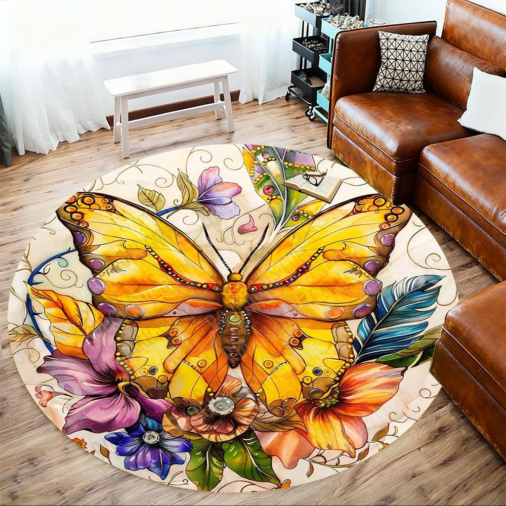 1PC butterfly flowers Office Round Area Rug, Under Office Chairs Bedroom Living Room Home Decor, Carpet for Office -1110025
