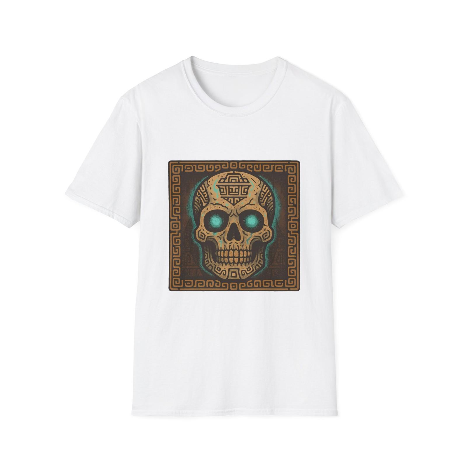 Unisex Softstyle T-Shirt Aztec Skull Sacred Stone Turquoise Ancient Temple S