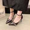 Comemore New Pointed Toe Pumps for Women Shallow Mouth Metal Buckle Thin High Heels Women's Shoes Hollow Single Shoes