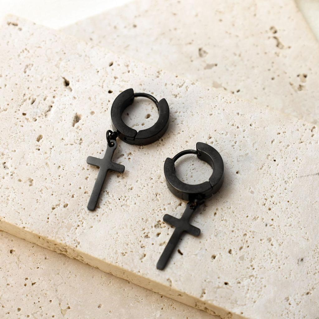 Boucles d'oreilles pendantes croix élégantes en acier inoxydable, clous d'oreilles inaltérables