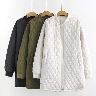 Damen Herbst und Winter Leichte Warme Baseballjacke Locker Lässige Jacke Mittellang Winddicht Rautenmuster Jacke