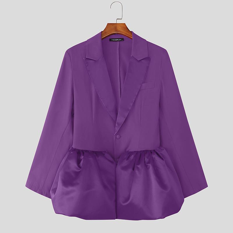 INCERUN Elegant Men Long Sleeve Ruffled Patchwork Thin Party Blazer Coats