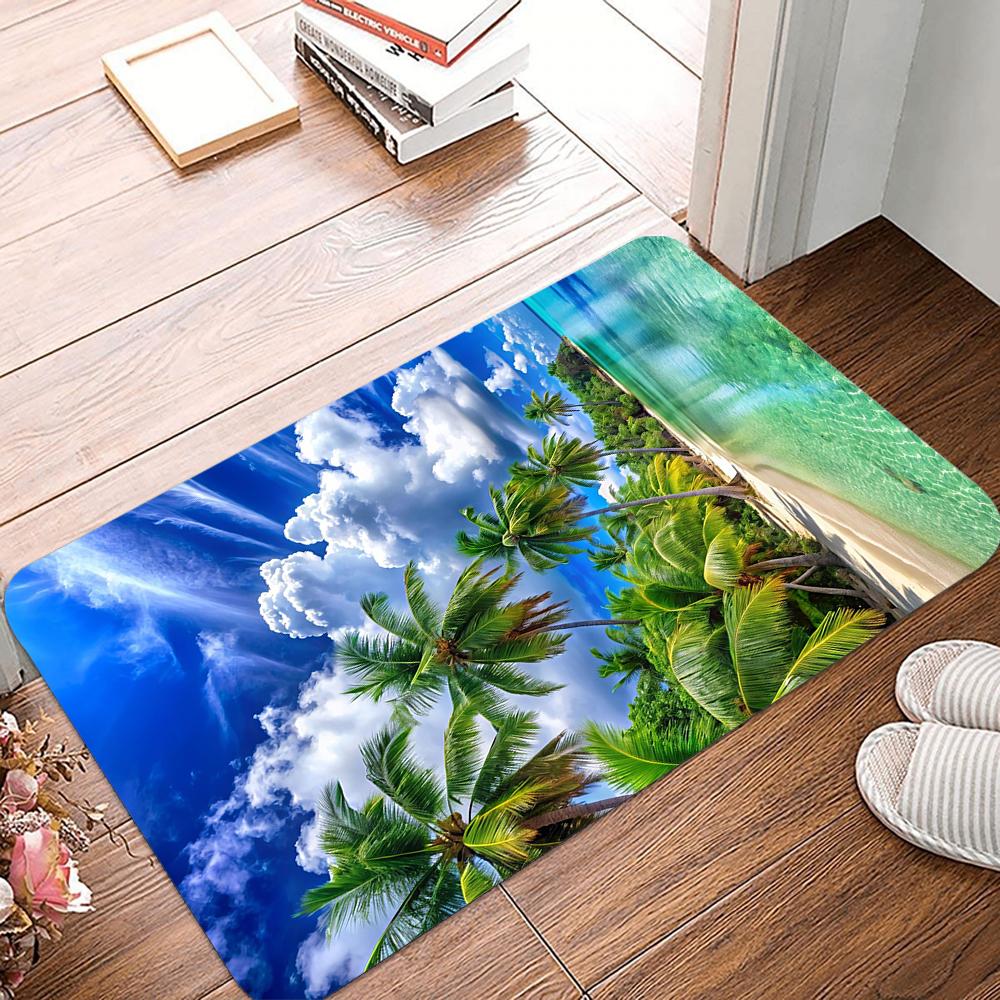 Tropical Beach Printing Non-Slip Small Rug Waterproof Easy To Clean Floor Mat for Indoor Outdoor Use Durable Home Decor Novelty