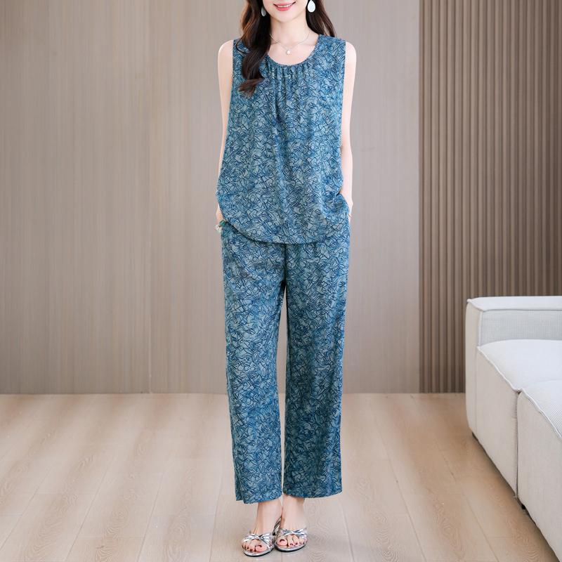 Summer Two Piece Set for Women Clothes Sleeveless Plus Size Elegant Casual Pants Sets