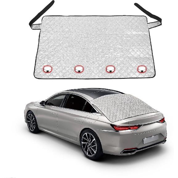 Car Rear Windshield Cover, 31.5 × 55.11 Magnetic Auto Rear Windscreen Snow Ice Cover, 4 Layers Weatherproof Rear Windscreen Protection for Ice