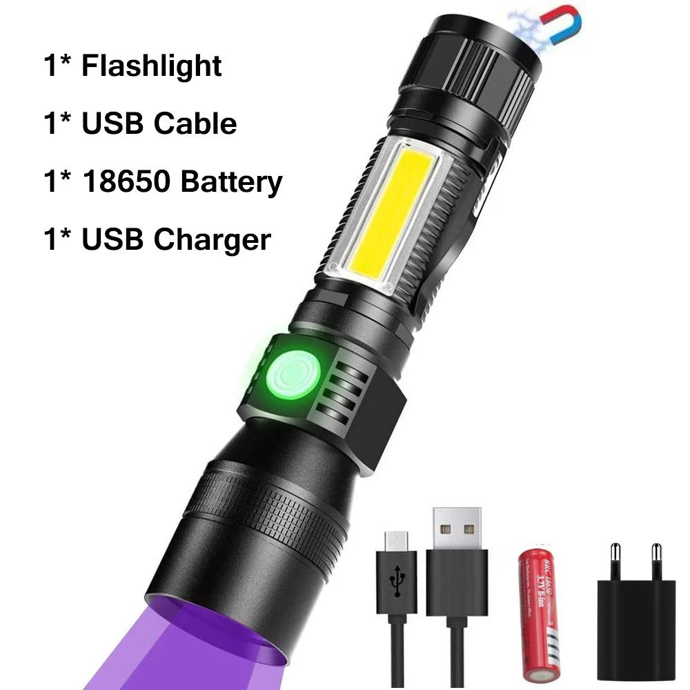 Super Bright 7 Lighting Modes Rechargeable Flashlight High Power UV Light Red/White Light Zoomable Torch Waterproof Flashlights