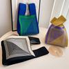1Pc Portable Knitted Bag Women Handmade Knitted Small Handbag, Casual Wrist Bag, Student Reusable Shopper Mini Tote Bag
