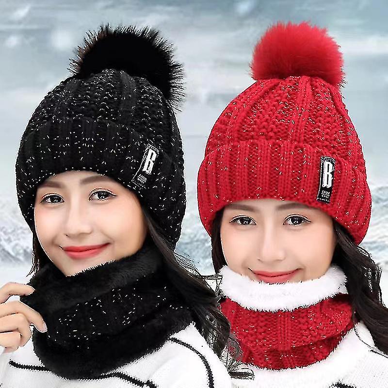 Zweiteiliges Winterset für Damen: Warmer Strickschal, Skimütze ohne Krempe, Outdoor-Sportmütze