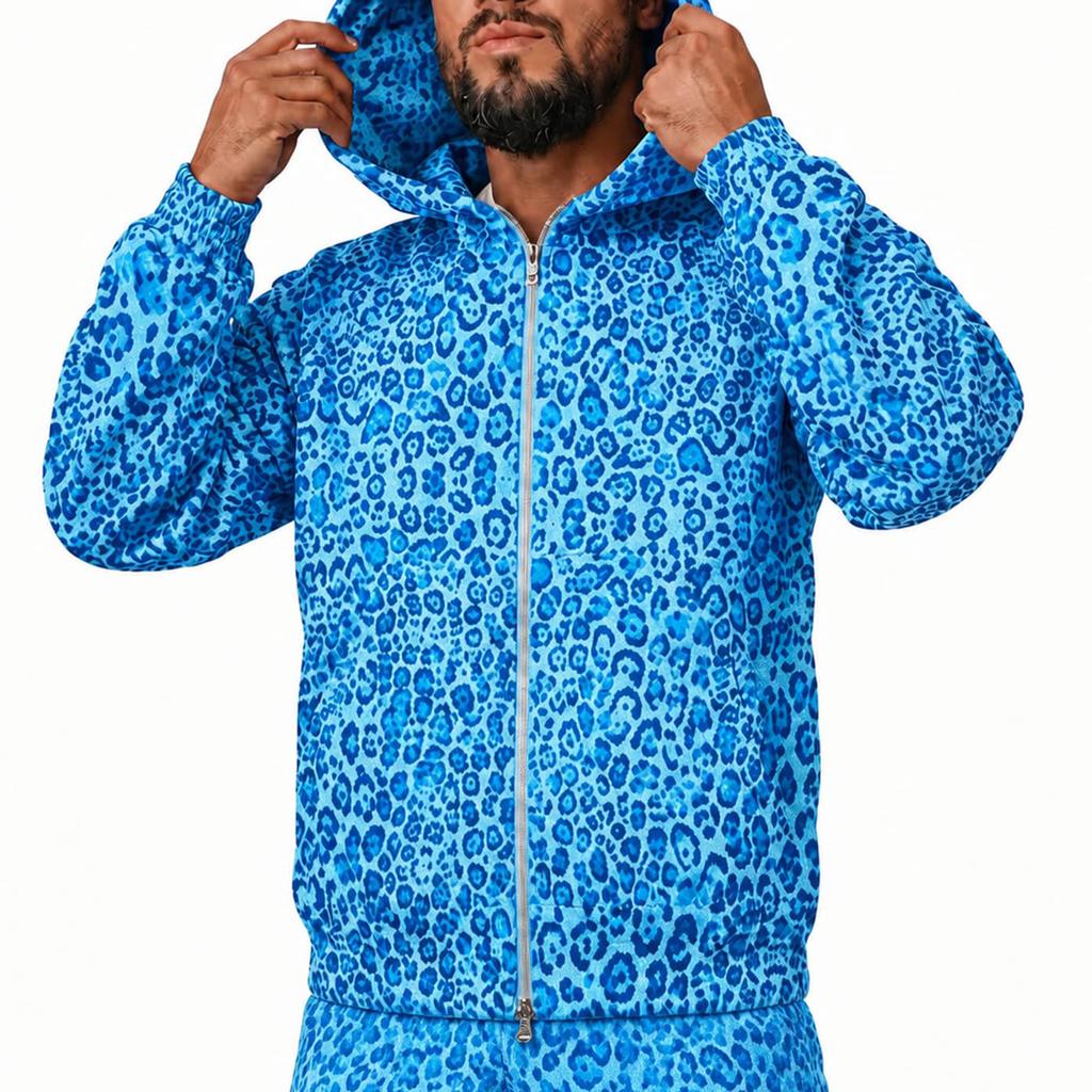 Unisex Retro Leopard Print Zip-Up Sweatshirt, Casual Streetwear