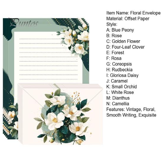 Floral Stationery Set 5Pcs Butterfly Paper Envelope Set, Vintage Writing with Lined Artistic Message Pages, Letter Kit for Letters, Greeting Messages,
