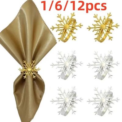 1/6/12pcs Silver/Gold Snowflake Napkin Ring Buckles Christmas Holiday Metal Napkin Holder New Year Gift Dinnig Table Decoration