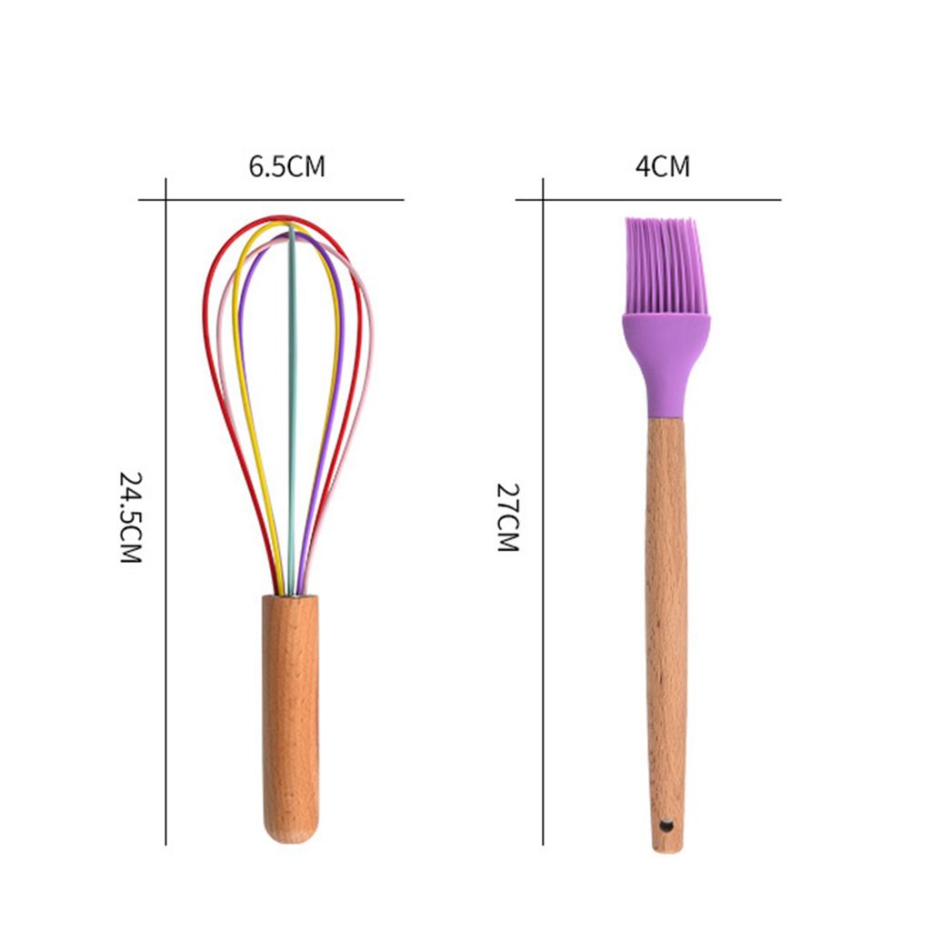 12-teiliges Kochutensilien-Set Silikon Bunt Holzgriff Kochen Küchenutensilien-Set Bunt