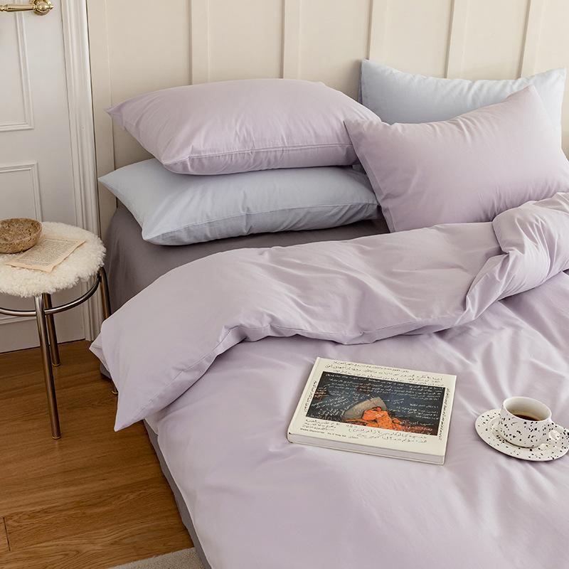 Set de patru piese din bumbac pur din bumbac spălat din două piese, în stil nordic, de culoare uni