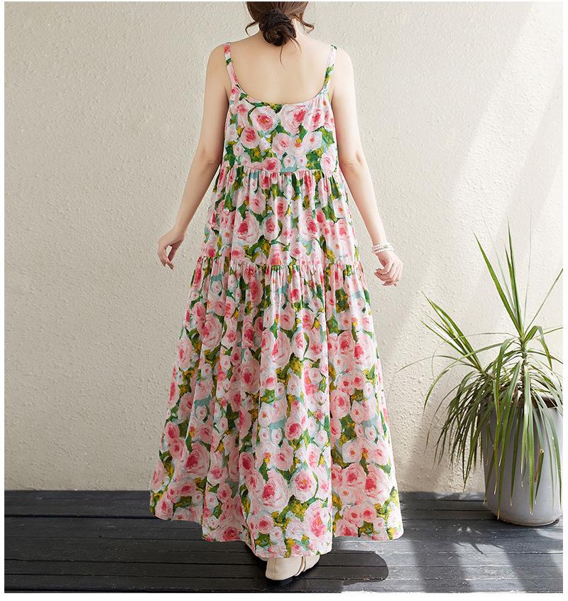 Übergröße Damen Druck Splicing Langes Kleid Neckholder Locker Großer Schwung Kuchenkleid