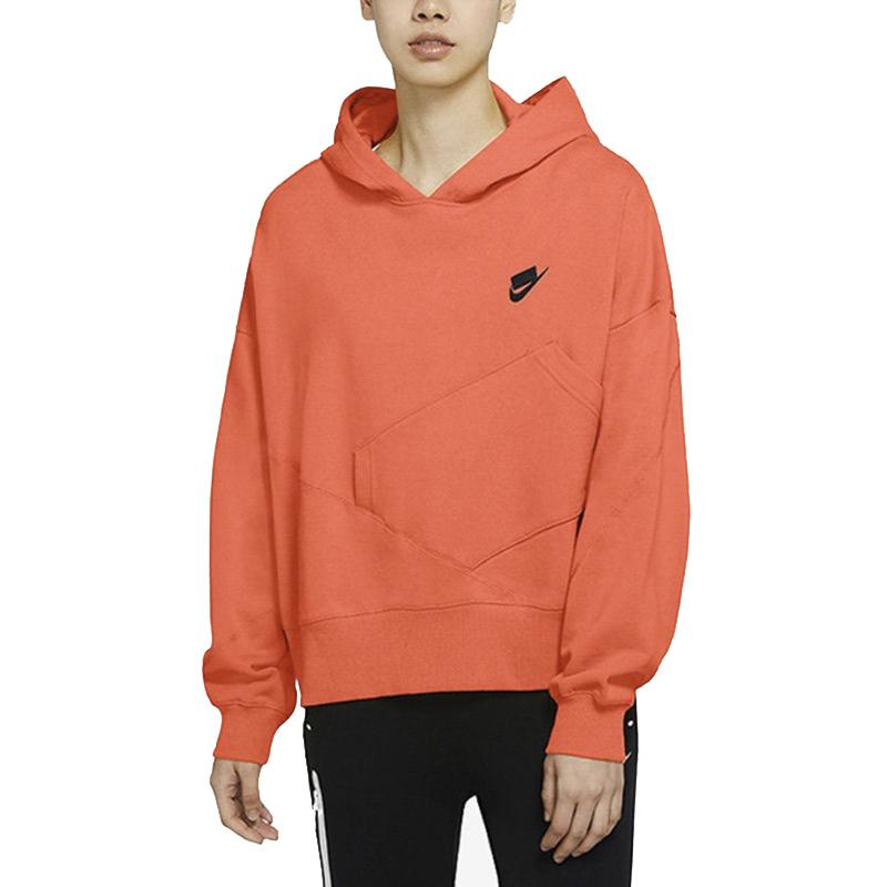 Nike Irregular Patchwork Pocket Loose Hoodie Women Tops Orange DC5281-842