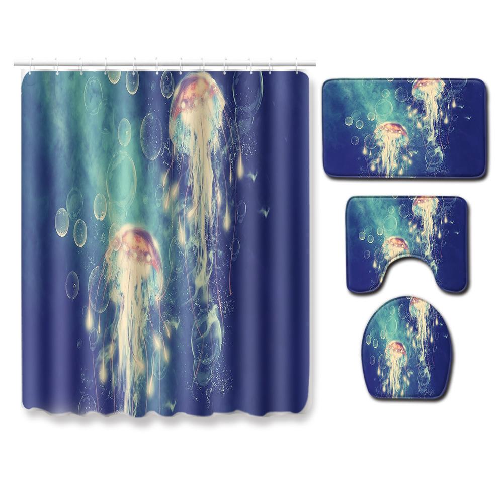 Animal Shower Curtain Floor Mat Combination Four-Piece Set Bathroom Toilet Carpet Shower Room Mat Foot Mat