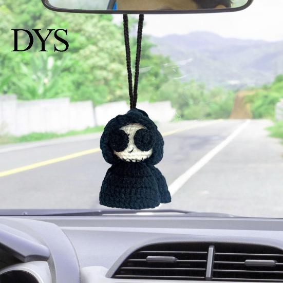 Spooky Interior Car Decoration Rearview Mirror Crochet Hanging Decoration, Knitting Grim Reaper Ghost Moon Star Snowman Ornament, Halloween
