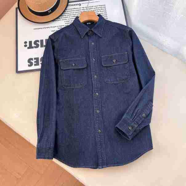 Unisex Washed Denim Long-Sleeve Loose Shirt, Casual Spring/Autumn Outerwear