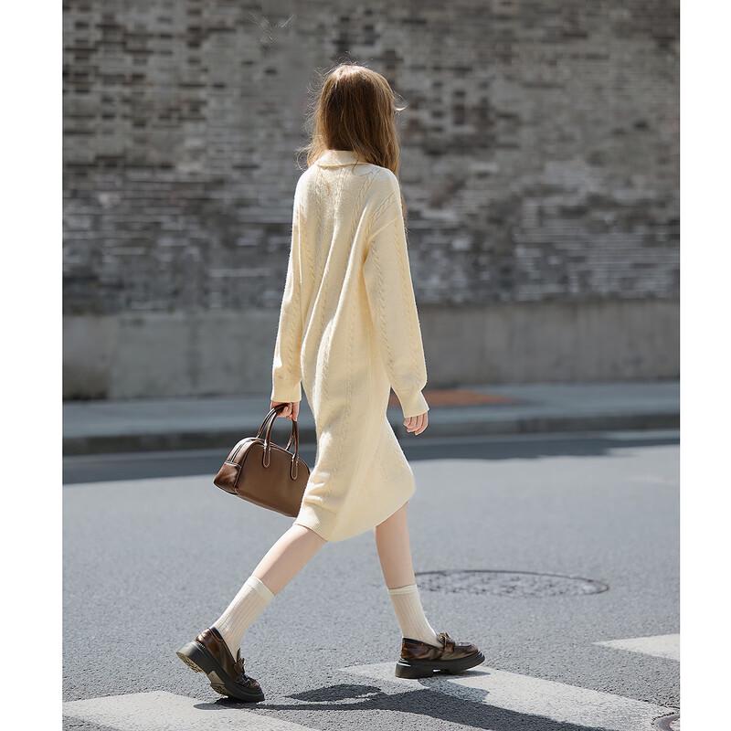 TonLion Women's Polo Collar Long-Sleeve Knit Dress