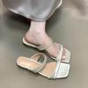 Open-toed cool slippers women's 2025 new sexy square head one-word drag summer commuter slippers