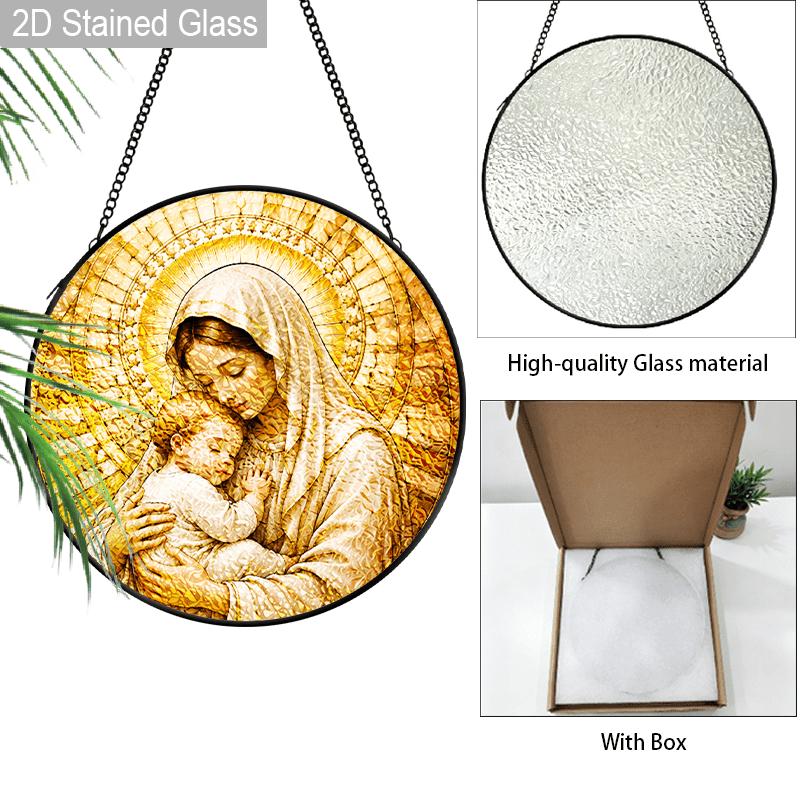 2D Flat Stained Glass Suncatcher, 6.3/7.87 Inch Virgin Mary Stained Glass Suncatcher, Our Lady of Lourdes Window Hanging, Wall Hanging Catholic Home