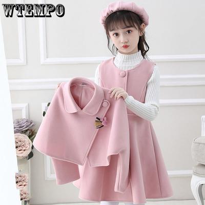 Girls Suit Autumn Winter Dress Set Coat+dress Sweet Lovely Retro England Style Temperament Princess Dress A-line Slim Fit Keep Warm Long Sleeve Top