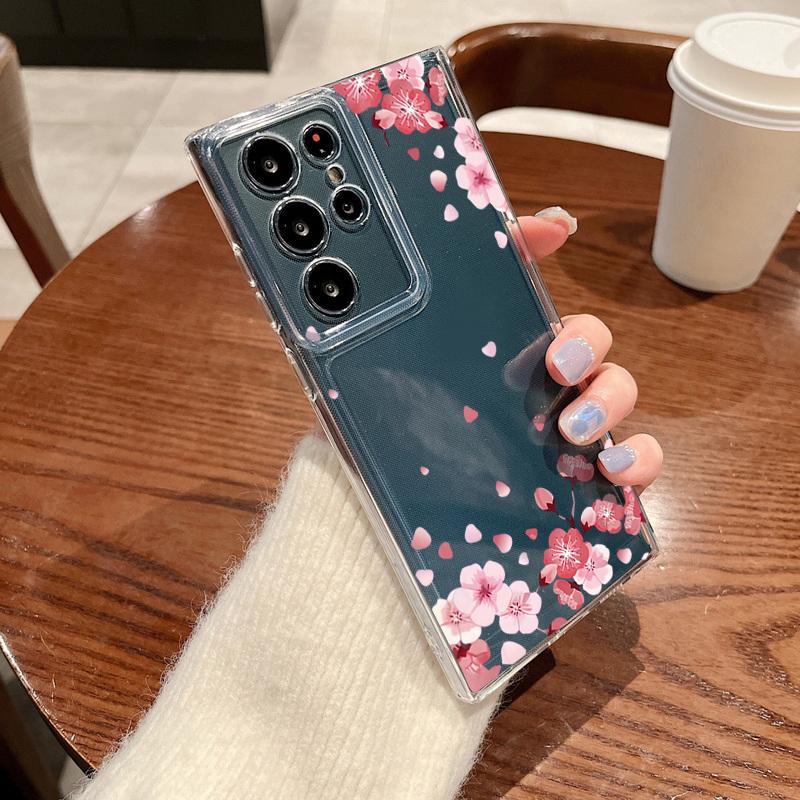 

Flower Pattern Phone Case For Samsung Galaxy S26 S25 S24 S23 Ultra S22 Plus S24 S21 FE S25Edge Transparent Shockproof Soft Cover Galaxy S26