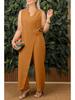 Tuta casual da donna tinta unita con scollo a V e laccio, collezione Primavera/Estate 2025