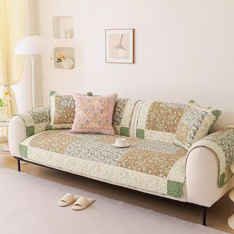 1/2/3/4 Seater Cotton Quilted Patchwork Floral Sofa Cushion Pad Non-slip Sectional Sofa Covers Anti-scratched Seat Protector