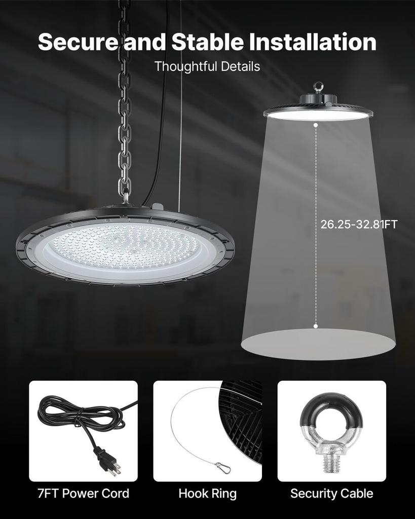 10 Pack LED High Bay Lights, 5000K 200W 30000LM Super Bright UFO LED Warehouse Shop Lights, IP65 Waterproof, 100-277V Wide Voltage for Warehouse