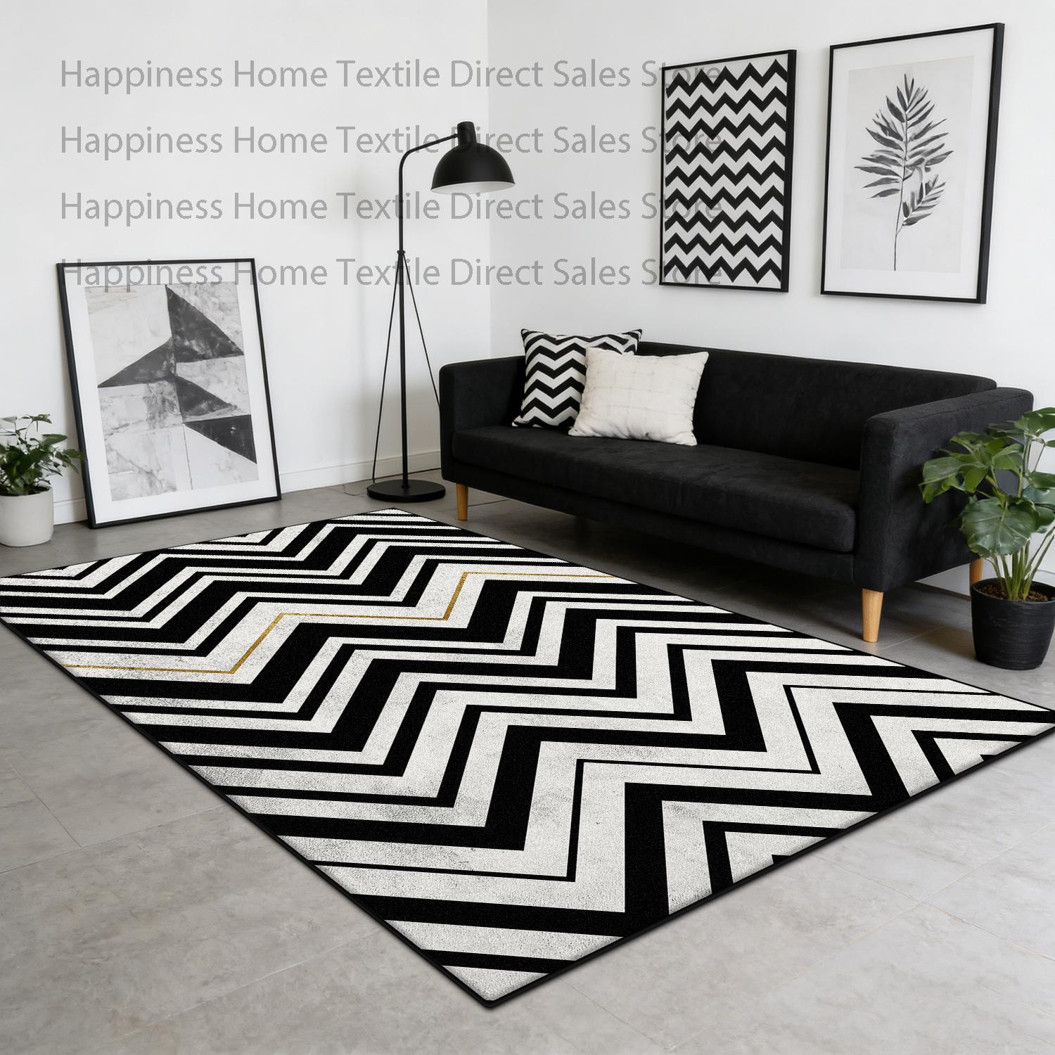

Modern simple black white stripes style living room carpet Decoration bedroom washable non-slip mats Easy cleaning parlor rug 60x90cm