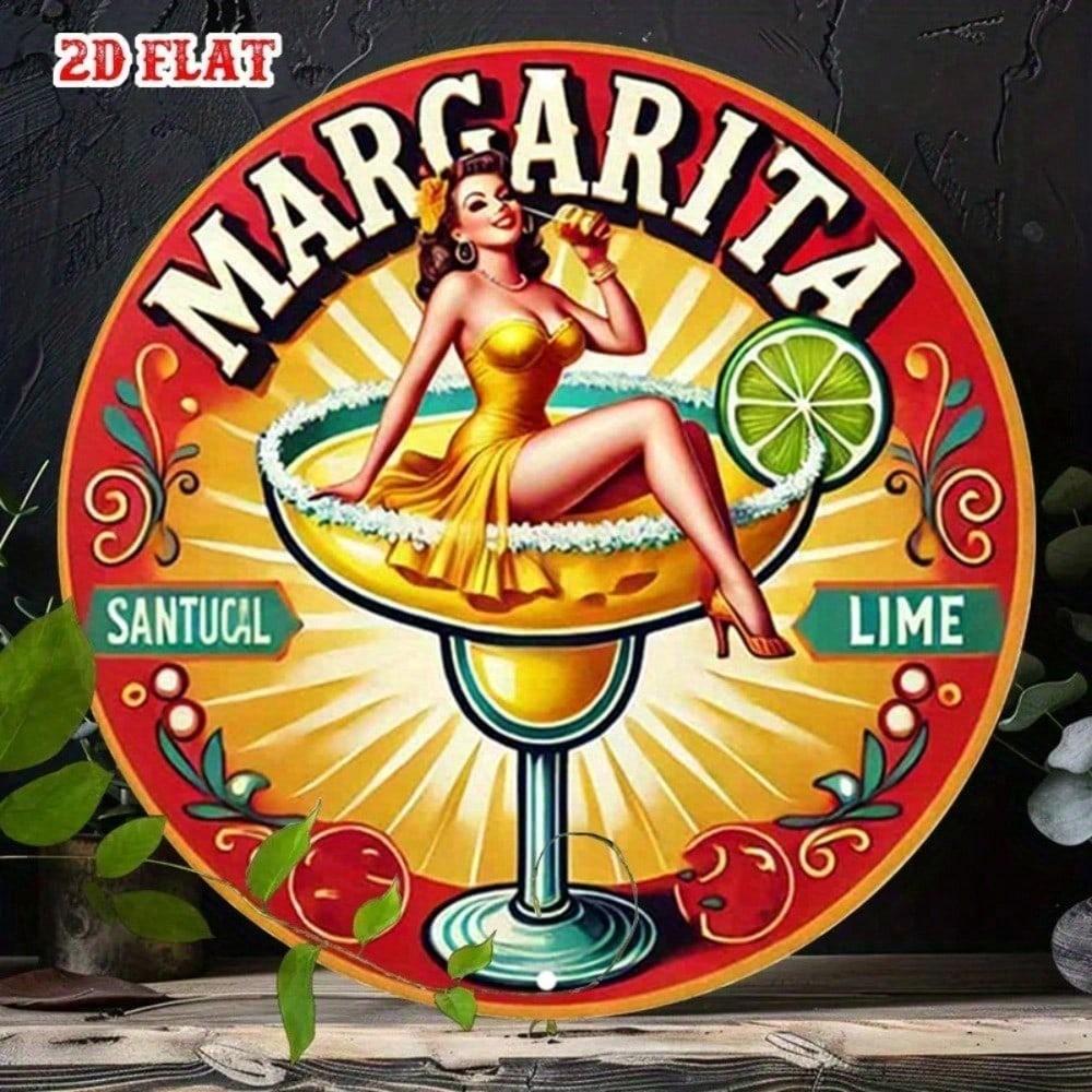 Vintage Retro Round Metal Tin Sign 7.87 Inch Wall Decor for Home Kitchen Bar Garage Margarita Pub Cafe