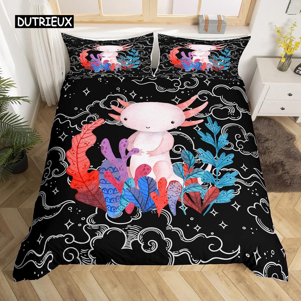 Axolotl-Tier, süßer Haustier-Bettbezug, Kissenbezug, 3-teiliges Bettdecken-Set mit Kissenbezug, Einzel- und Doppel-Bettbezug